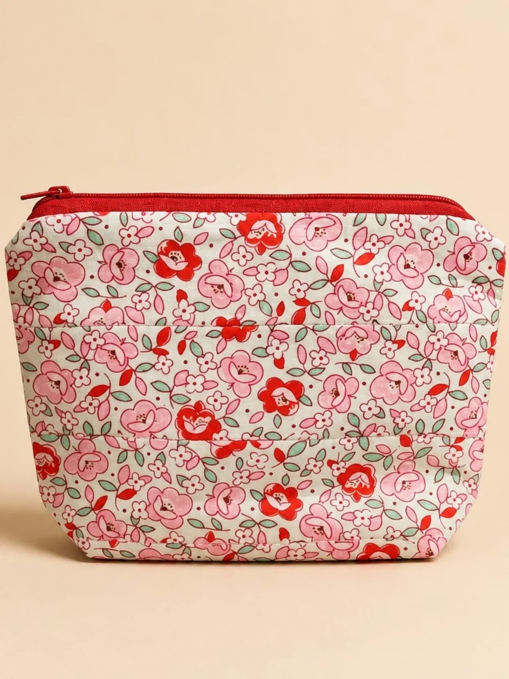 Handmade Floral Zipper Pouch Pink And Red